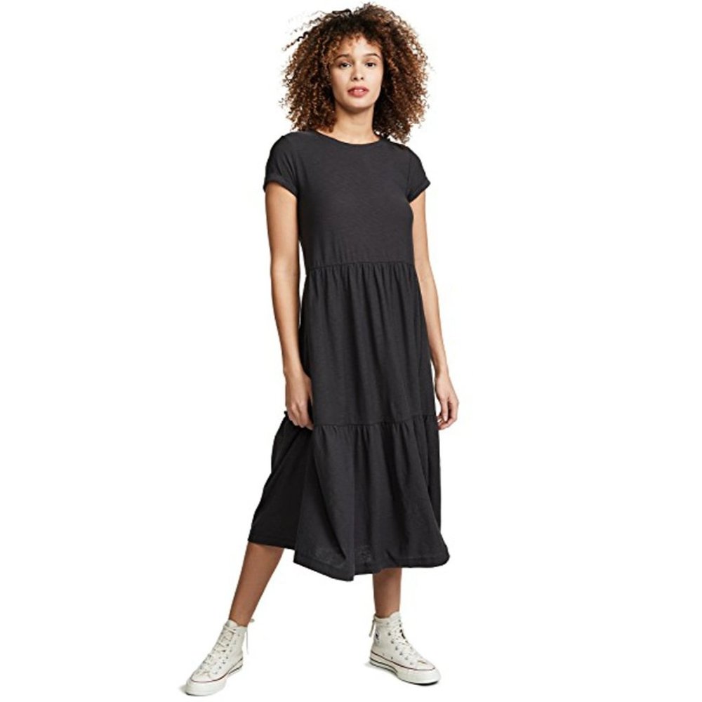 NATION LTD Roman Cotton Tiered T-shirt Dress Sz XS Washed Black - Picture 1 of 15